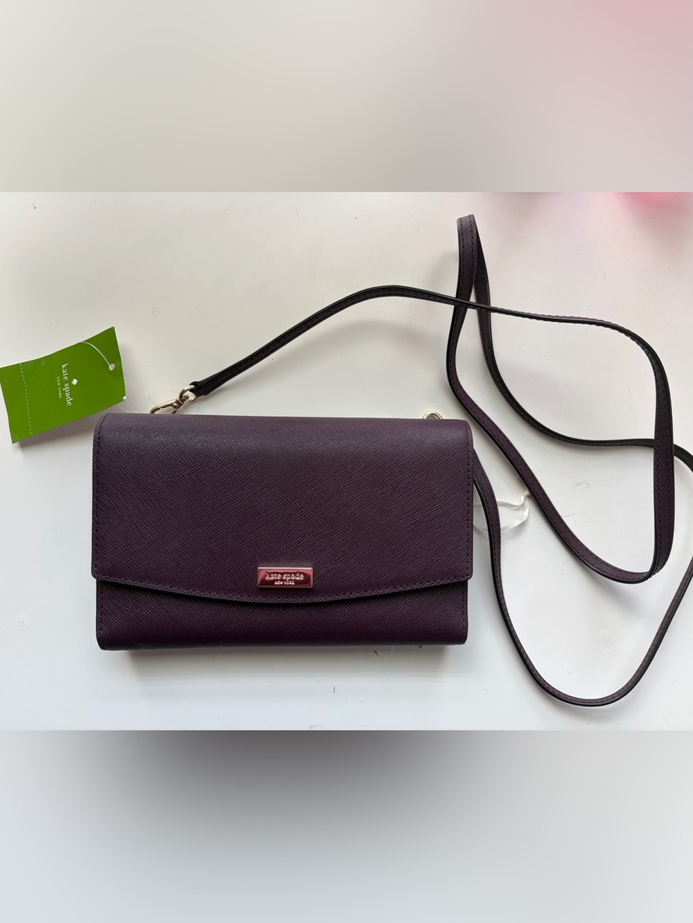 New with tags Kate Spade Mahogany Textured Leather Crossbody Bag